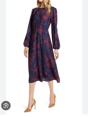 Halogen Navy and Burgundy Floral Midi Dress
